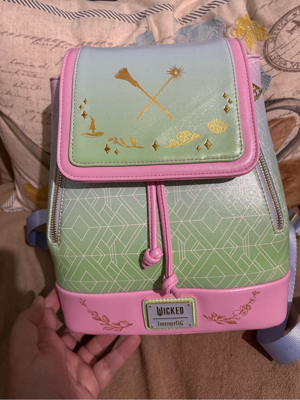 Loungefly Wicked Elphaba & Glinda Pink & Green Gradient Mini Backpack